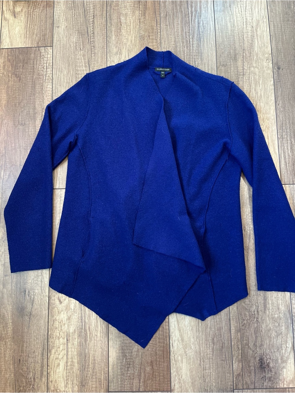 Eileen Fisher Royal Blue Wool Snap Front Cardigan Jacket Minimalist Quiet Luxury